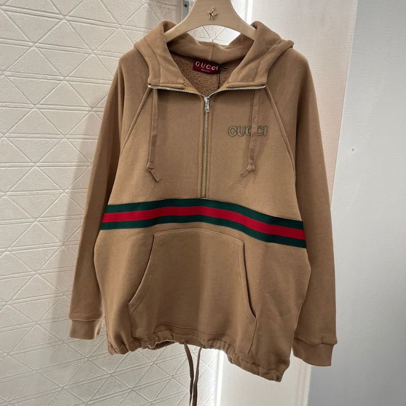 Gucci Hooded Zipper Drawstring Red & Green Ribbon Sweatshirt