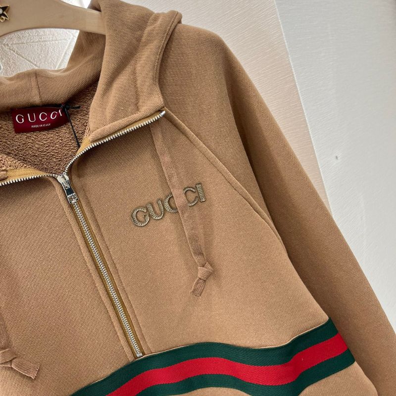 Gucci Hooded Zipper Drawstring Red & Green Ribbon Sweatshirt
