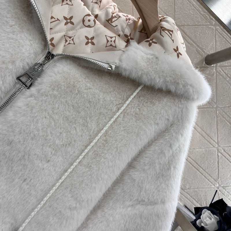 Louis Vuitton Hooded Fur Cotton Cape Jacket