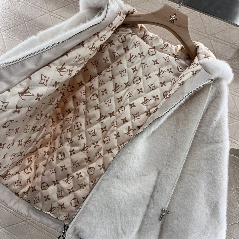 Louis Vuitton Hooded Fur Cotton Cape Jacket