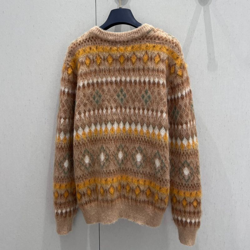 Louis Vuitton Jacquard Pattern Long-Sleeved V-Neck Cashmere Sweater