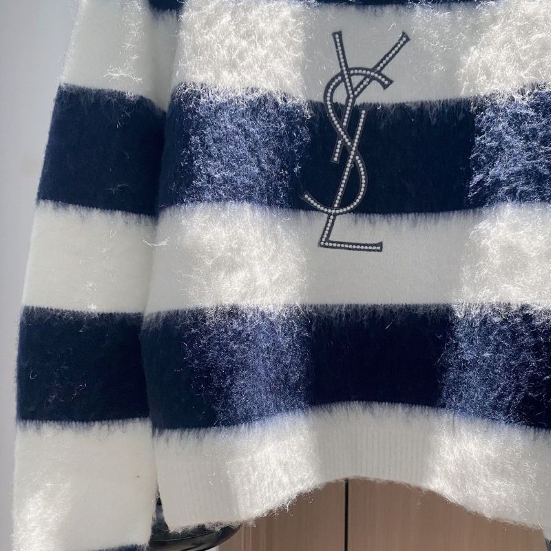 YSL Gradient Blue Mohair Knitted Long-Sleeve Sweater