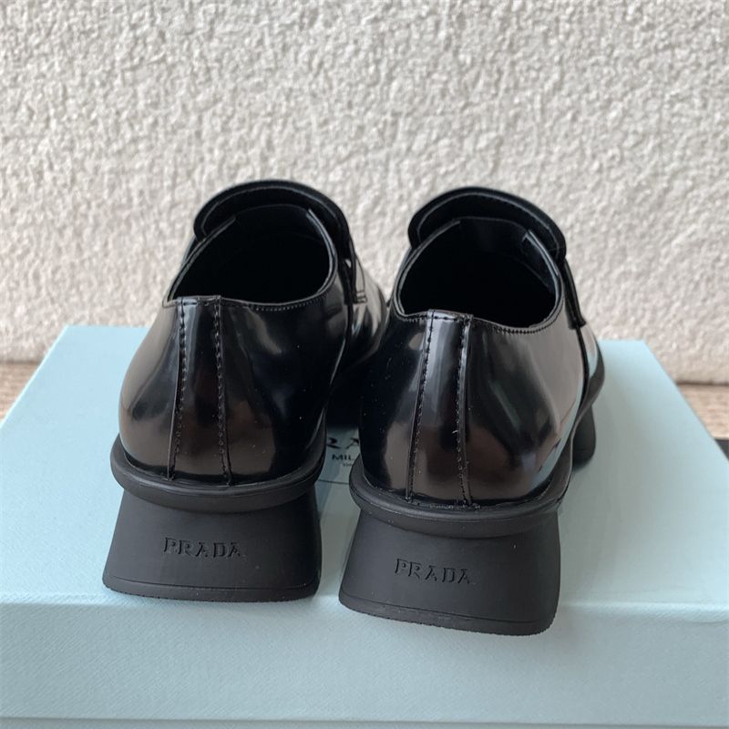 PRADA Black Equal Brushed Leather Loafers