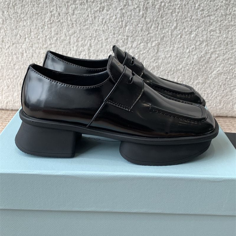 PRADA Black Equal Brushed Leather Loafers