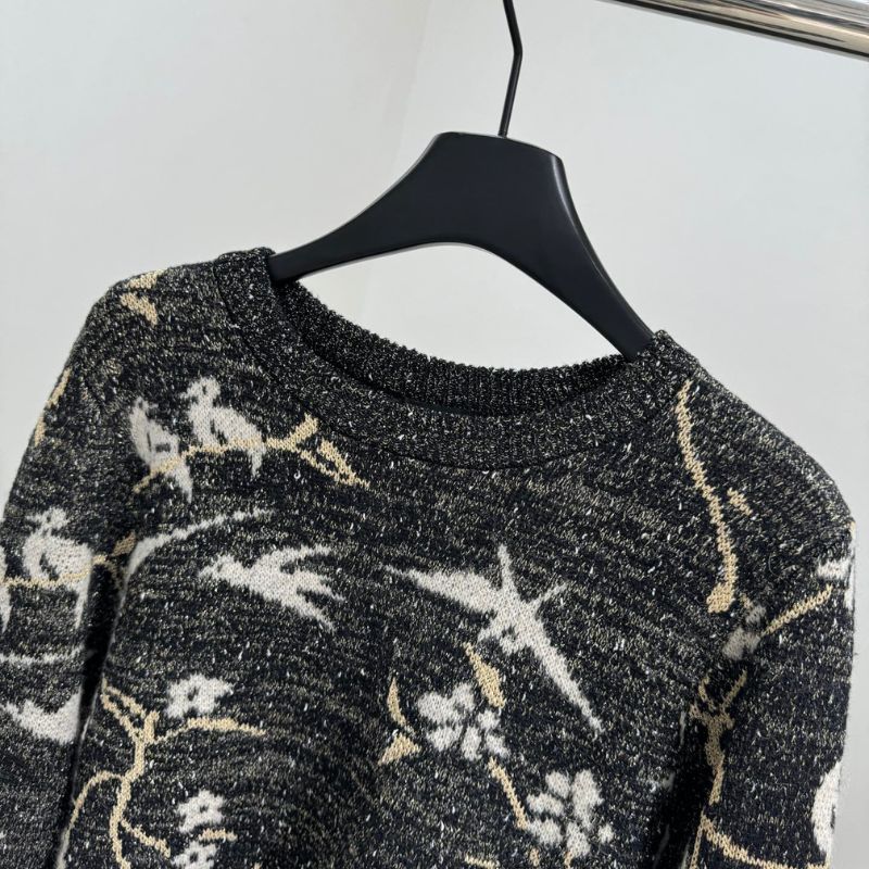 Chanel Black Sweater With White and Gold Floral Design