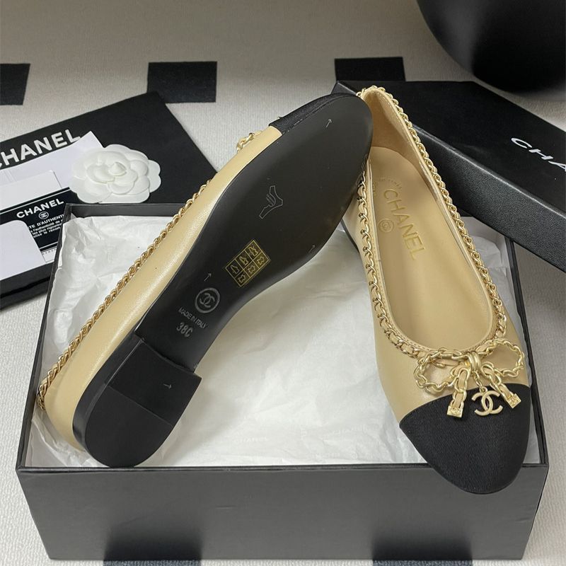 Chanel Cap-Toe Ballerinas with Gold Chain Detail