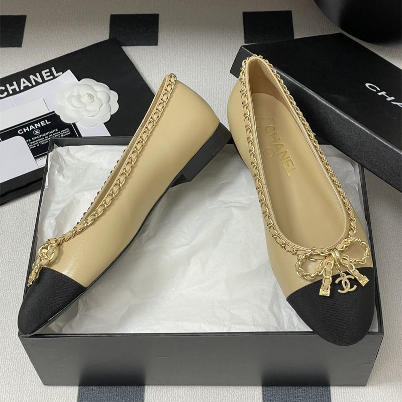 Chanel Cap-Toe Ballerinas with Gold Chain Detail