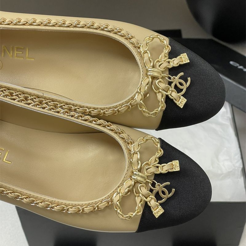 Chanel Cap-Toe Ballerinas with Gold Chain Detail