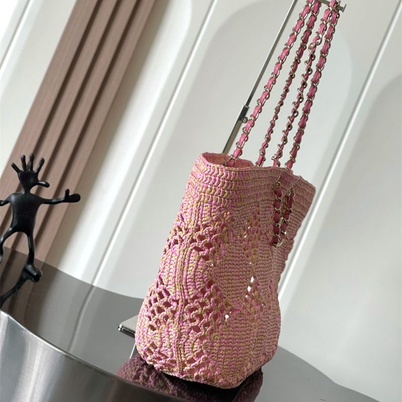 Chanel Pink Woven Straw Tote Bag