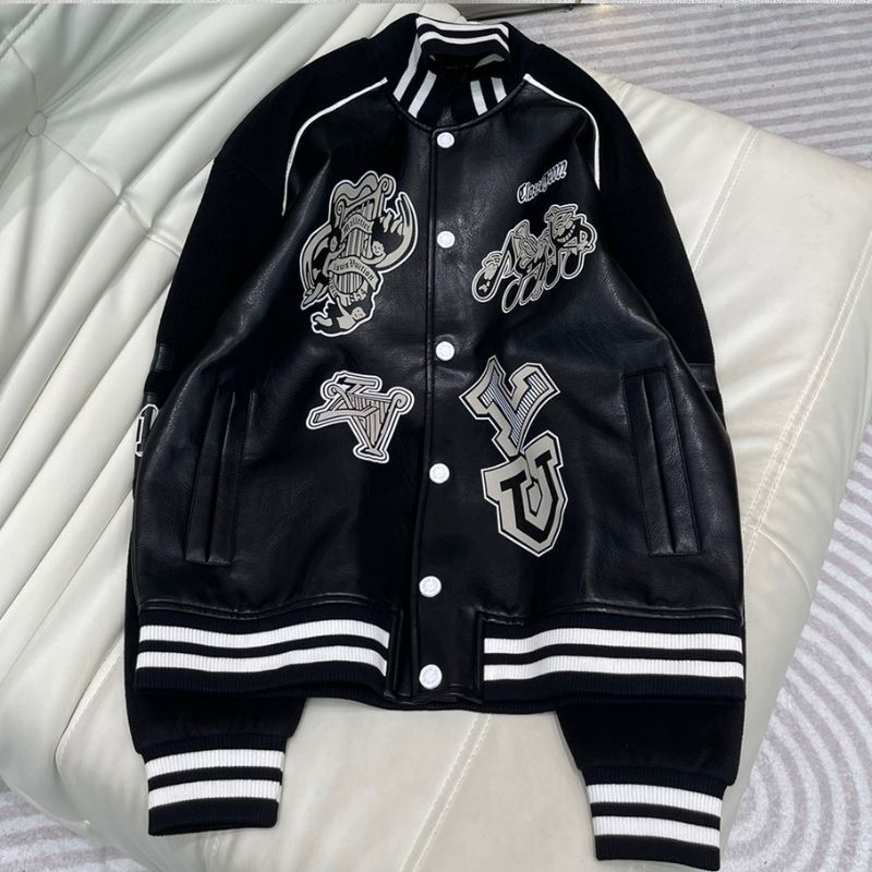 Men’s Louis Vuitton Black Leather Varsity Jacket