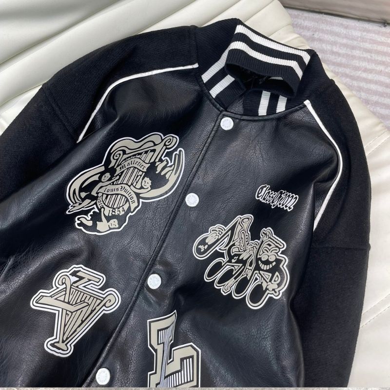 Men’s Louis Vuitton Black Leather Varsity Jacket