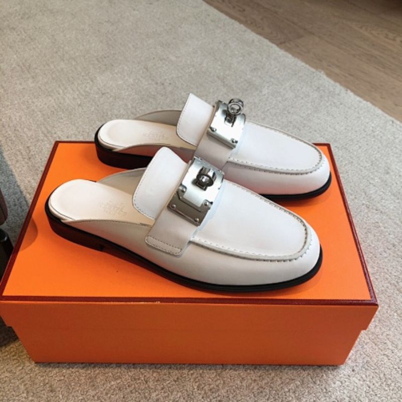 Hermès Oz Mules in blanc (white) leather,