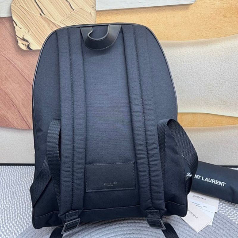 Saint Laurent City Backpack in nylon canvas and leather.