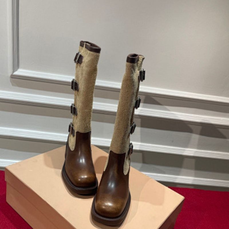 Miu Miu Lug-Sole Harness Riding Boots,