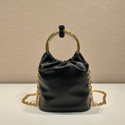 Prada Arqué Leather Bucket Bag.