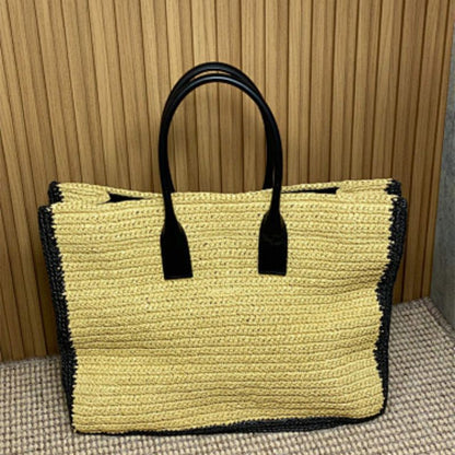 Saint Laurent Rive Gauche Tote Bag in raffia and leather.