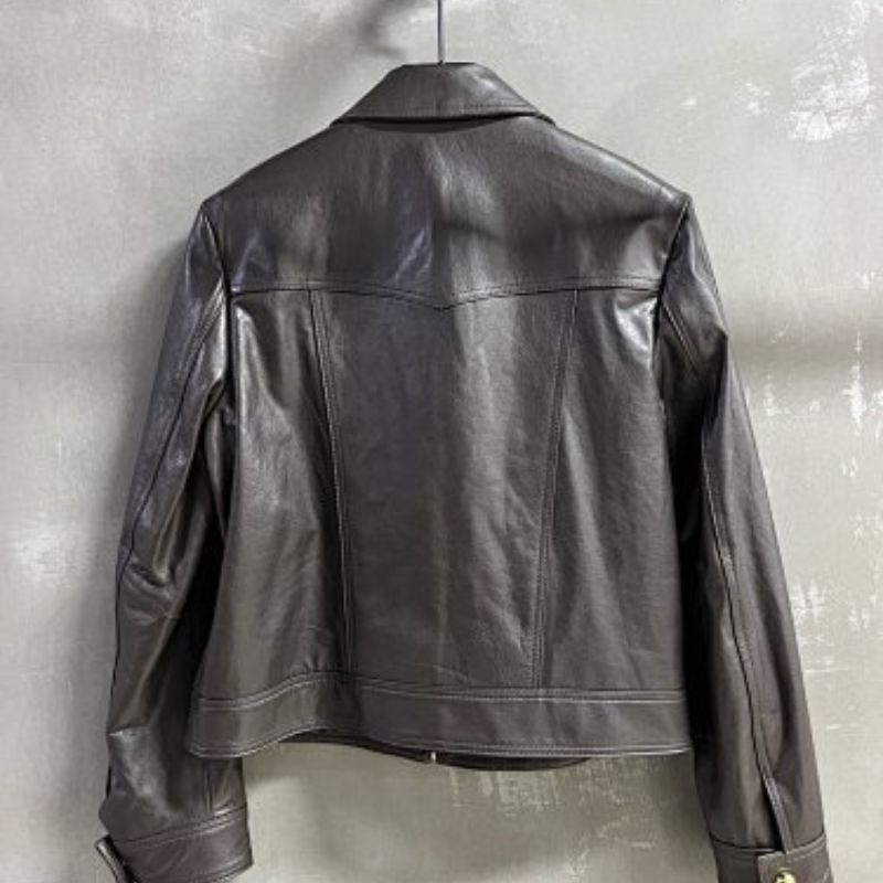 Celine cropped brown leather jacket with western-style yoke