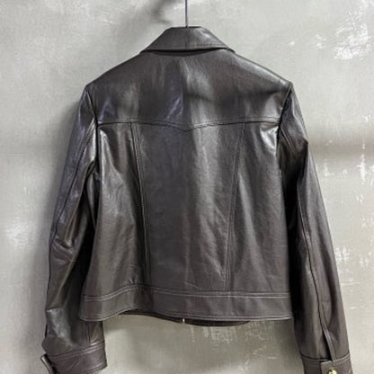 Celine cropped brown leather jacket with western-style yoke