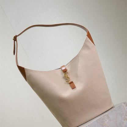 Saint Laurent Le 5 à 7 supple large hobo bag in canvas and leather