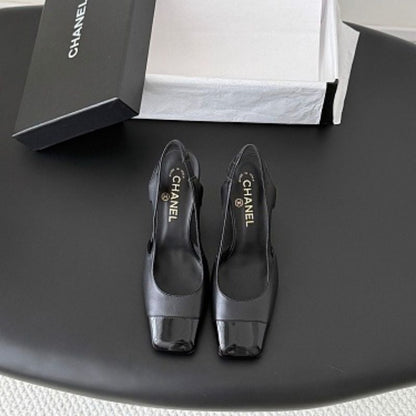 Chanel Lambskin Cap Toe CC Slingback Pumps
