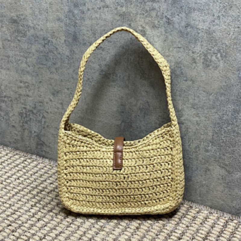 Saint Laurent Le 5 à 7 Soft Hobo bag in crocheted raffia.