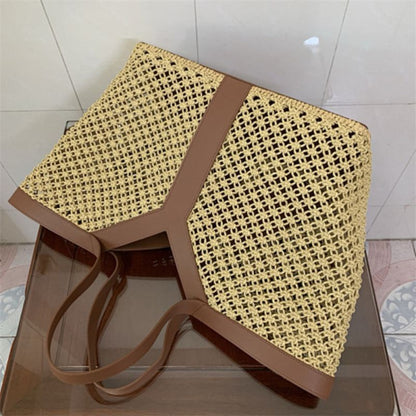 Saint Laurent Y Tote Bag in Raffia Naturel + Brick