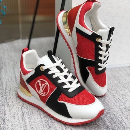 Louis Vuitton Run Away Sneakers in a red, white, and black