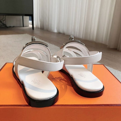 Hermès Empire Flat Sandals in blanc (white) calfskin,