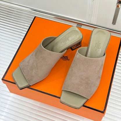 Hermès Kylie Mules in argile/taupe suede calfskin