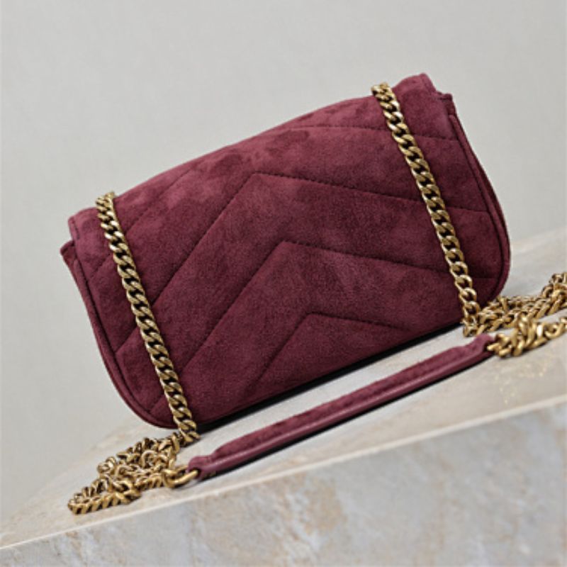 Saint Laurent (YSL) Loulou Toy Bag, dark red matelassé suede