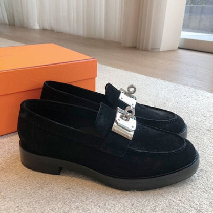Hermès Dauphine Loafers in noir (black) suede,