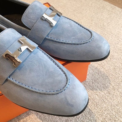 Hermès Paris Loafers in a soft light blue suede layout
