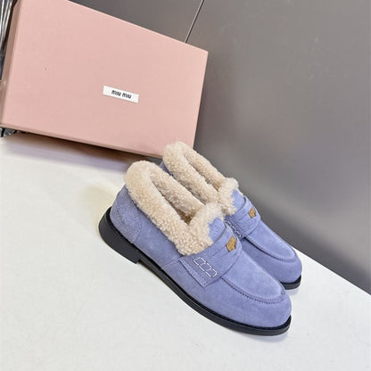 Miu Miu Shearling-Lined Suede Loafers