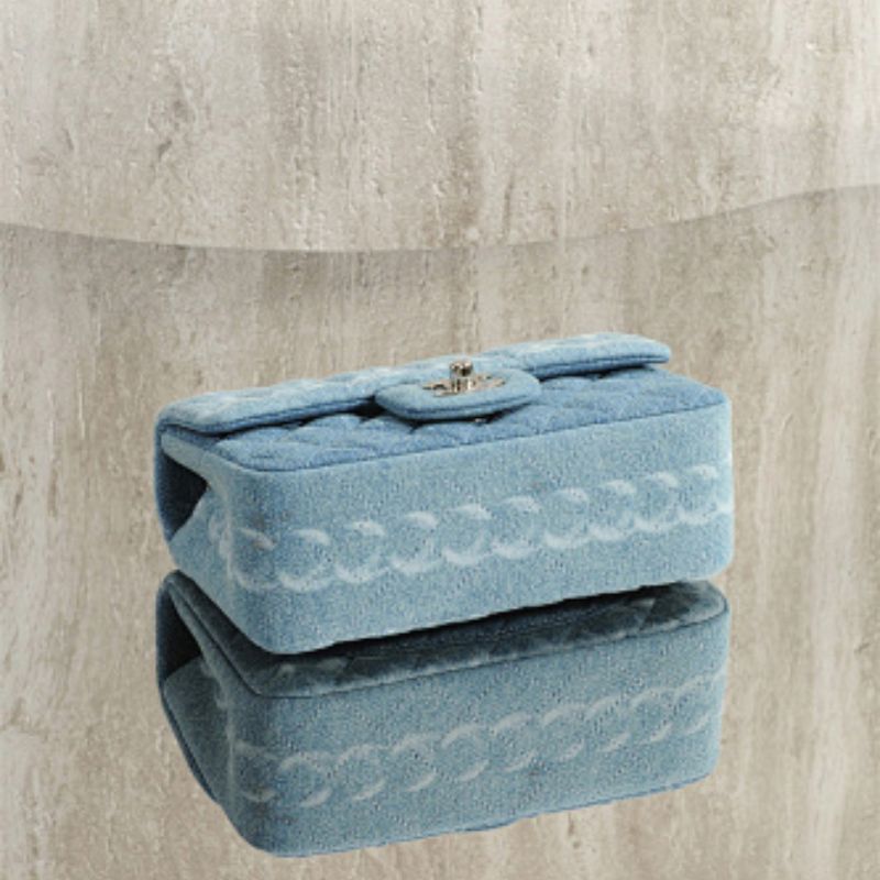 Chanel Mini Square Flap Bag crafted from blue denim.