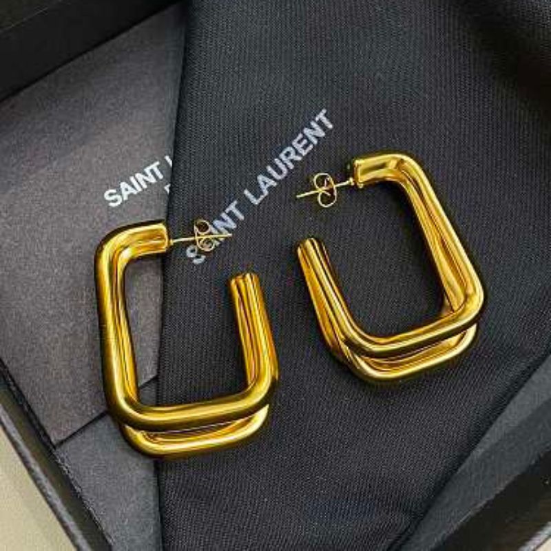 Saint Laurent Square Double Hoop Earrings in gold,