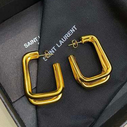 Saint Laurent Square Double Hoop Earrings in gold,