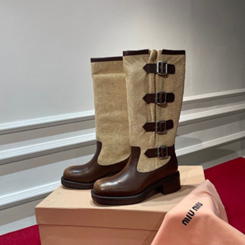 Miu Miu Lug-Sole Harness Riding Boots,