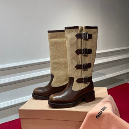 Miu Miu Lug-Sole Harness Riding Boots,