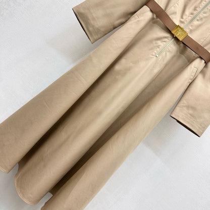 Prada beige midi dress with a belt.