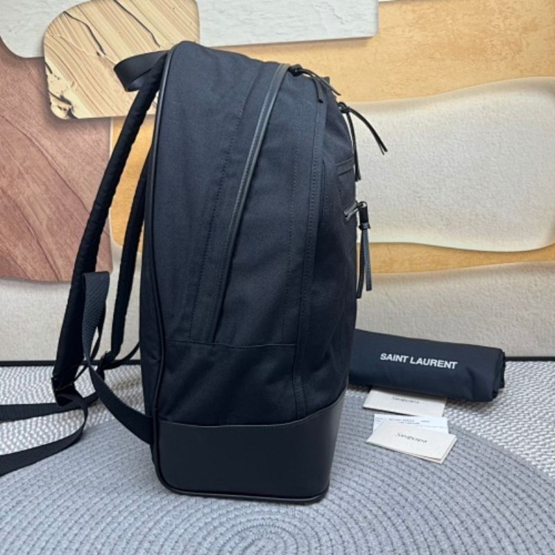 Saint Laurent City Backpack in nylon canvas and leather.