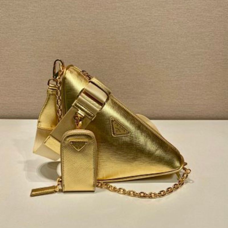 Prada Triangle Metallic Leather Shoulder Bag