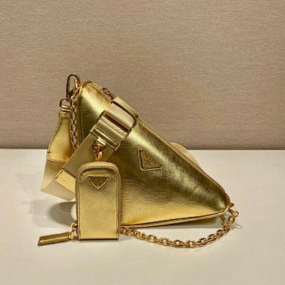 Prada Triangle Metallic Leather Shoulder Bag