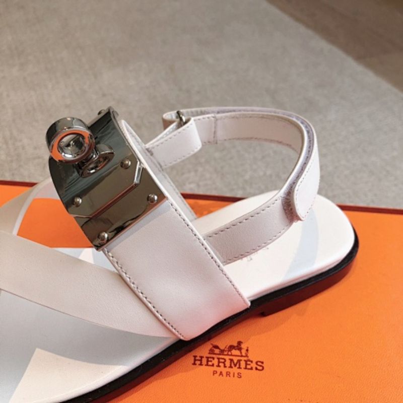 Hermès Empire Flat Sandals in blanc (white) calfskin,
