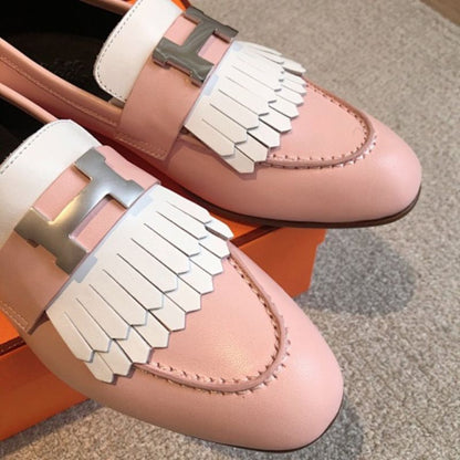 Hermès Royal Loafers in a distinct bi-color pink and white