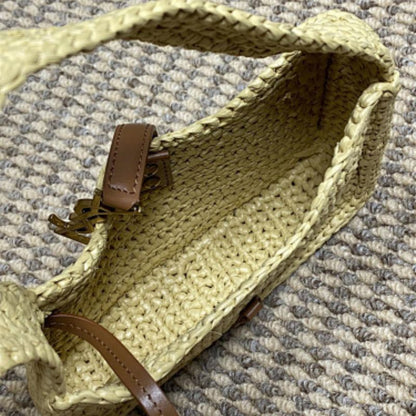 Saint Laurent Le 5 à 7 Soft Hobo bag in crocheted raffia.