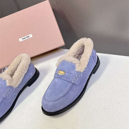Miu Miu Shearling-Lined Suede Loafers