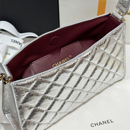 Chanel 26X Holiday Limited Edition Quilted Hobo Bag in metallic silver.
