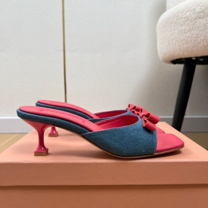 Miu Miu Denim Mules with Pink Bow,