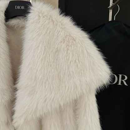 white Christian Dior fur jacket,