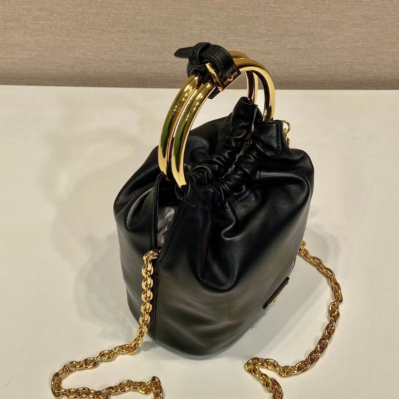 Prada Arqué Leather Bucket Bag.